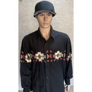 Vtg Roper Men's XL Border Pearl Snap Western Shirt Aztec Print Black Orange